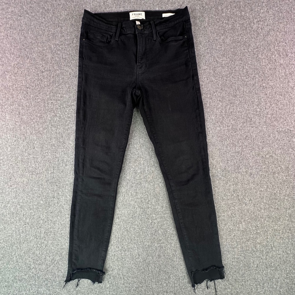 Frame Jeans Womens 28 Le Skinny de Jeanne Film Noir Black Raw Hem LSJRS403 Fair